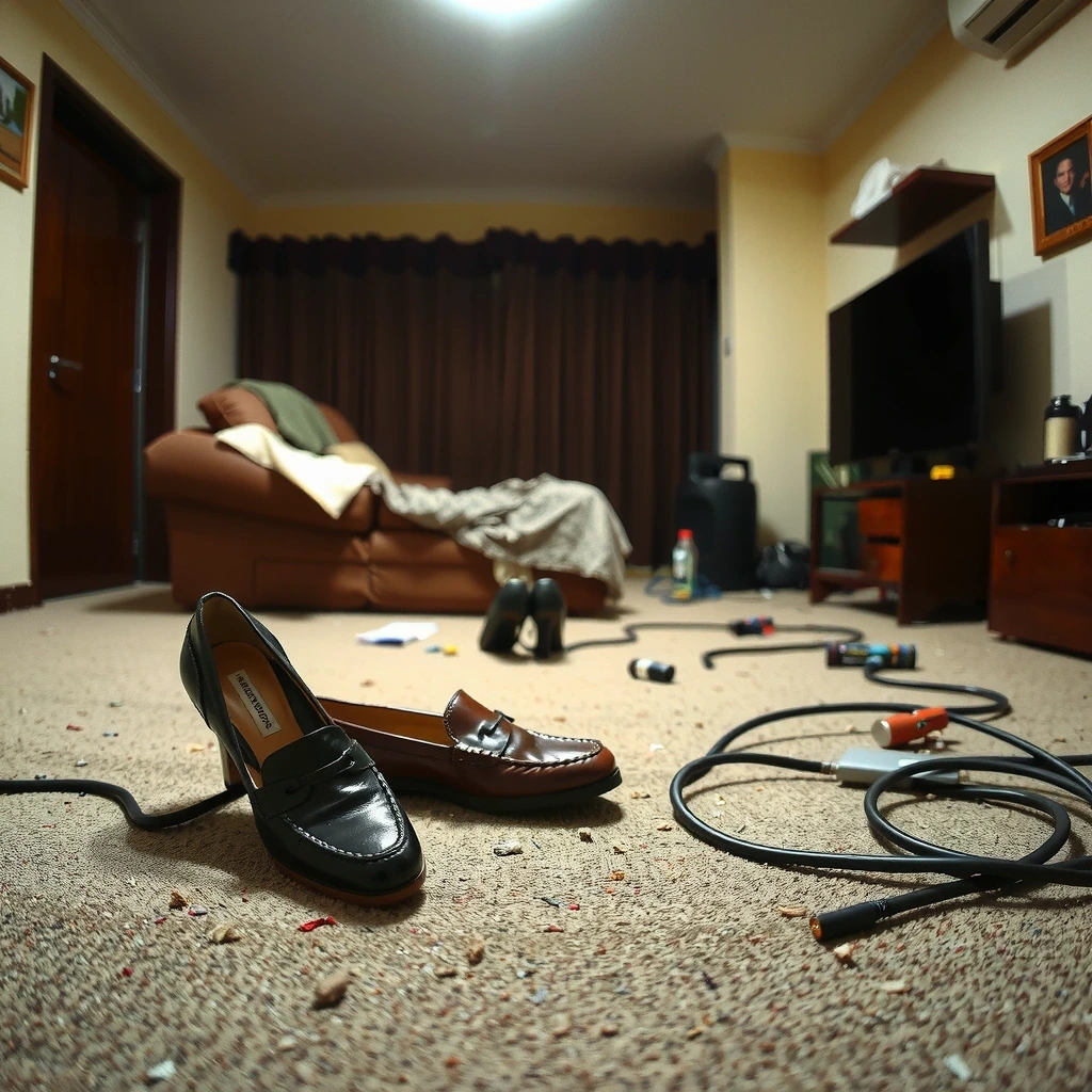 Cluttered room before cleaning
